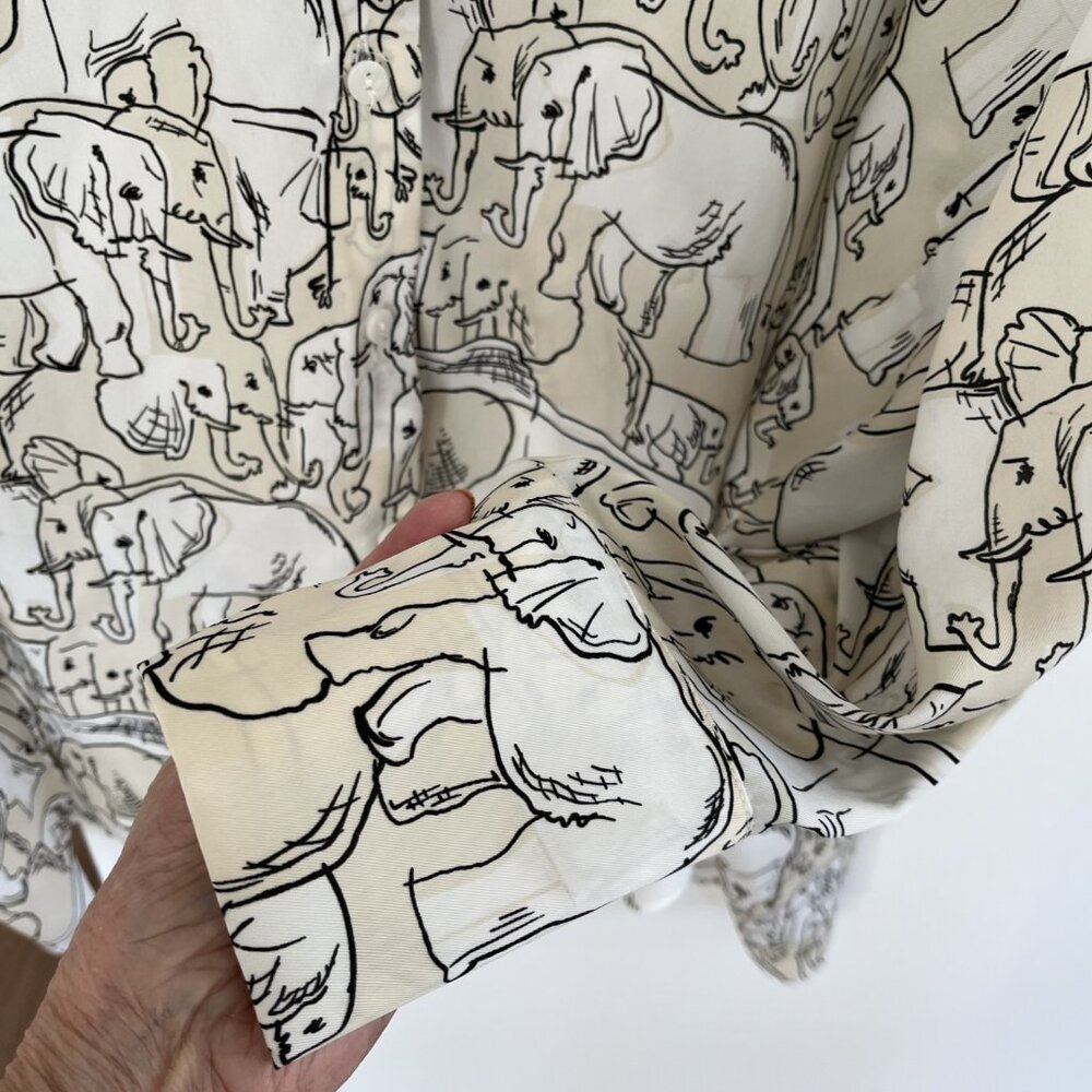 Zara Women XL Blouse Shirt Elephant Print Buttons Flowy Side Slits NWOT - Picture 7 of 8